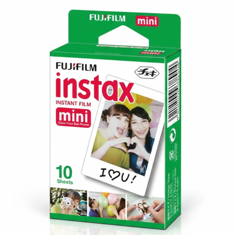 Fujifilm Instax instant film packaging with a photo of two people on a white background
