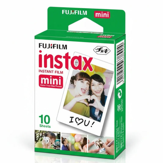 Fujifilm Instax instant film packaging with a photo of two people on a white background