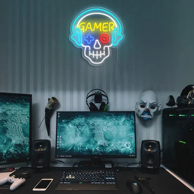 LED Light Neon Sign For Wall Decor 33×31 cm - Gamer/Skull