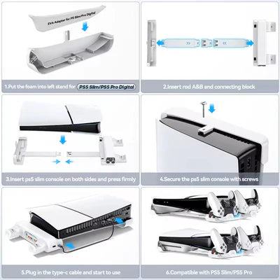 Horizontal Cooling Stand and Charging Station for PS5 Pro, & PS5 Slim Disc/Digital Edition IPEGA