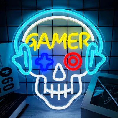 LED Light Neon Sign For Wall Decor 33×31 cm - Gamer/Skull