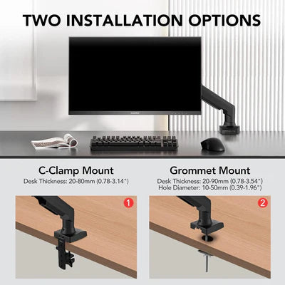KOORUI KR20Y Monitor Mount for Flat & Curved Monitors, VESA 75 & 100 mm Desk Mount, Adjustable Height with Tilts, Swivels, Rotates, Increased Load Capacity of 2-9 kg