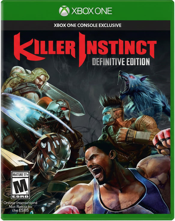 Game cover for 'Killer Instinct Definitive Edition' on Xbox One with characters and logo.