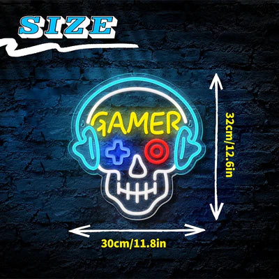 LED Light Neon Sign For Wall Decor 33×31 cm - Gamer/Skull
