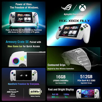 ASUS ROG Xbox Ally 7” 1080p 120Hz Gaming Handheld Touchscreen AMD Ryzen™ Z2 A 16GB RAM 512GB SSD White ASUS