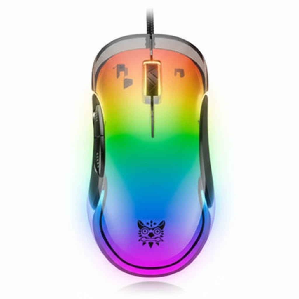 Gaming mouse with rainbow gradient on a white background