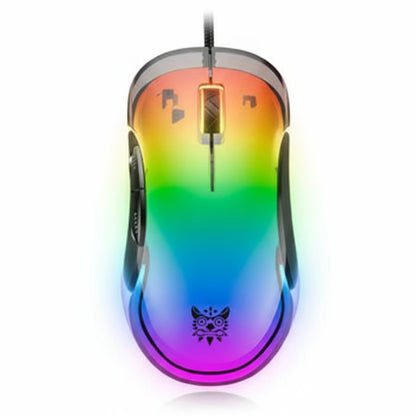Gaming mouse with rainbow gradient on a white background