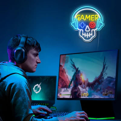 LED Light Neon Sign For Wall Decor 33×31 cm - Gamer/Skull