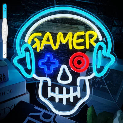 LED Light Neon Sign For Wall Decor 33×31 cm - Gamer/Skull