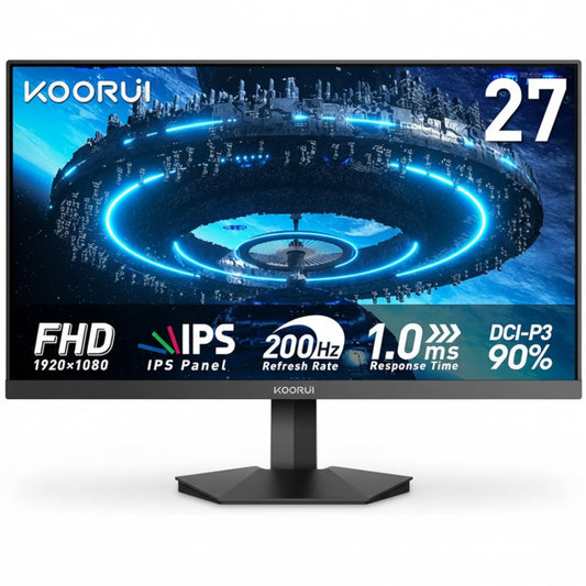 Koorui monitor with specifications on a white background