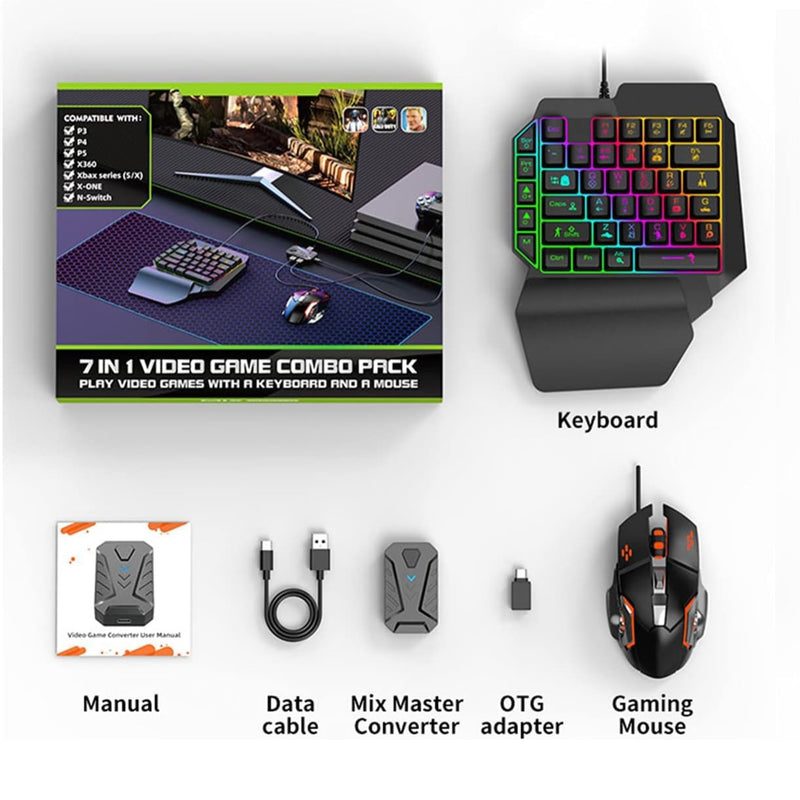 MIX master Convertor Set RGB Gaming Keyboard & Mouse Combo Pack for PS3 / PS4 / PS5 / Xbox One / Xbox Series S|X / Nintendo Switch MIXMASTER
