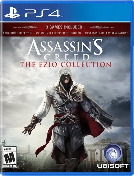 Assassin's Creed The Ezio Collection game box with character and Ubisoft logo