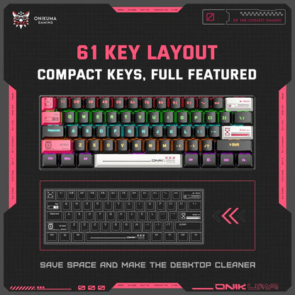 Onikuma G55 60% RGB Wired Mechanical Gaming Keyboard Black (Tea Axis Switch)