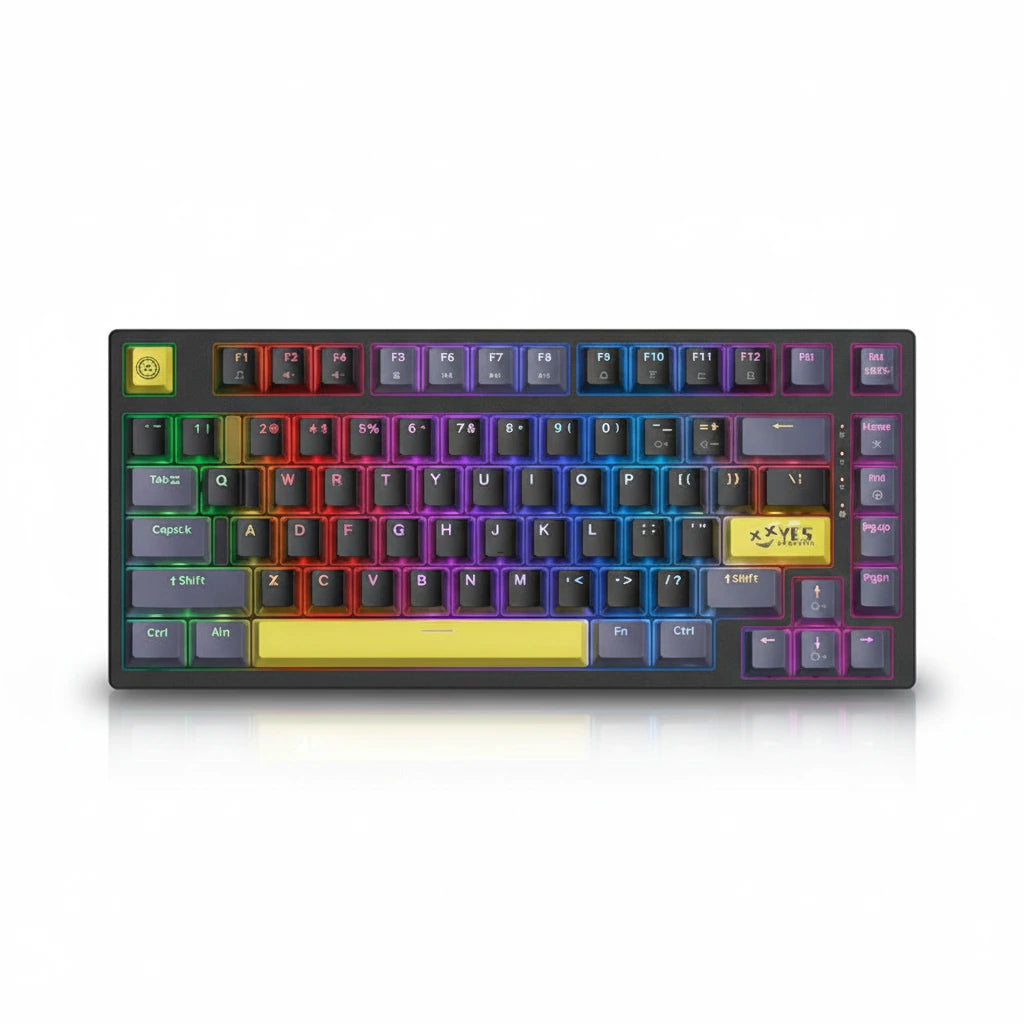 Colorful keyboard with multicolored keys on a white background