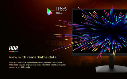 AOC 24G15N 24" Gaming Monitor, Full HD 1920x1080, 180Hz 1ms, 1x HDMI 2.0, 1x Display Port, Adaptive-Sync, 3-Sided Frameless, HDR Ready, Console Gaming Ready
