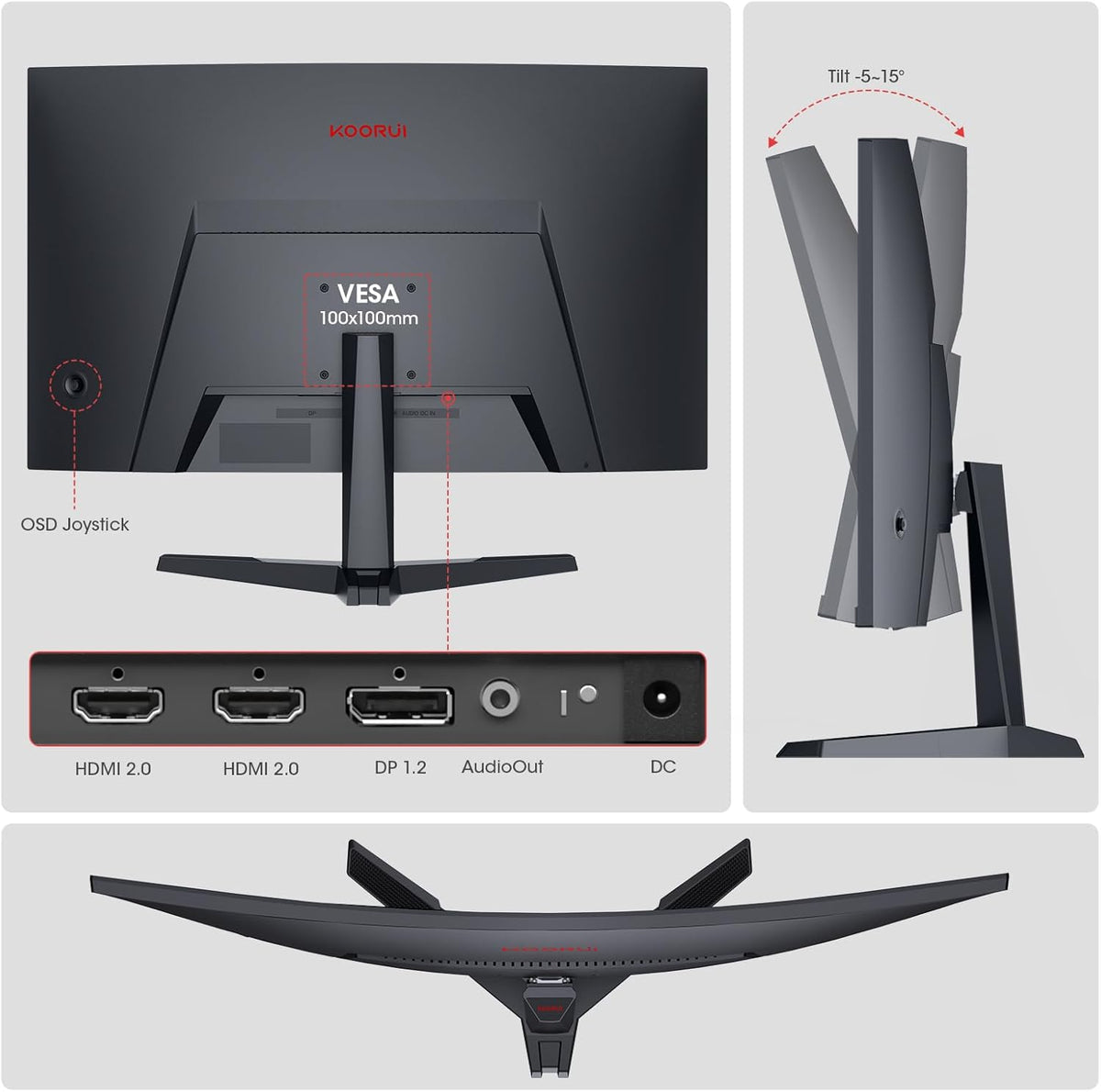 KOORUI 27E6CA 27 Inch FHD 180Hz 1500R VA HDR10 Curved Gaming Monitor