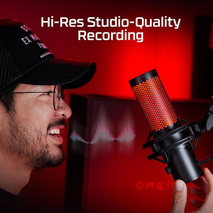 HyperX QuadCast 2 – USB Microphone for Gaming, Streaming and Podcasting, with On-Board Controls, LED Lighting, Removable Shock Mount, PC, Mac, PS5, PS4, USB-C - Black