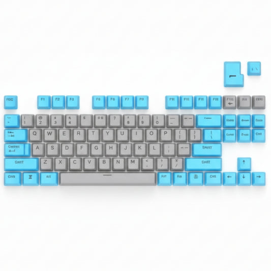 Keyboard with blue and gray keys on a white background
