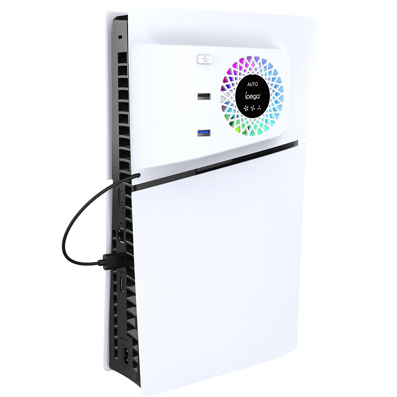 PG-P5S019 RGB Cooling Fan with 2 USB Ports for PS5 Slim - Auto-Sensing Cooler IPEGA