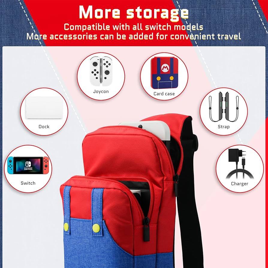 Shoulder Pouch Bag for Nintendo Switch - Mario Red/Blue IPLAY