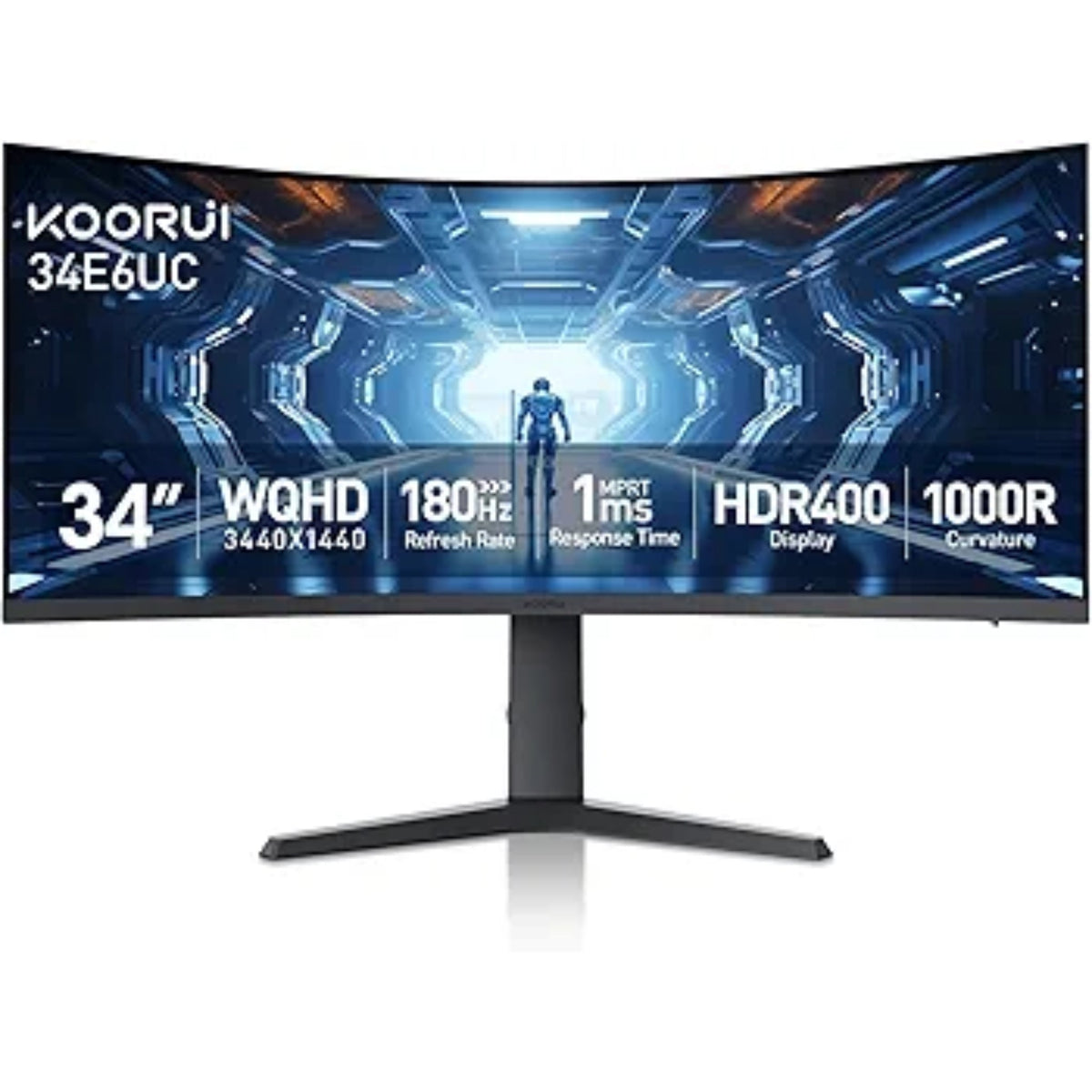 KOORUI 34E6UC 34 -inch Curved Ultrawide WQHD 3440×1440 180Hz 1000R- PIP/PBP, 1ms(MPRT), HDR400 Gaming Monitor