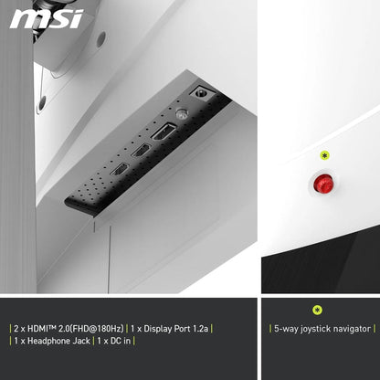 MSI MAG 274PFW 27 Inch FHD Gaming Monitor - 1920 x 1080 Rapid IPS Panel, 180 Hz - 1ms (GtG), 117percentage sRGB Colour Gamut, Frameless Design, HDR Ready - White