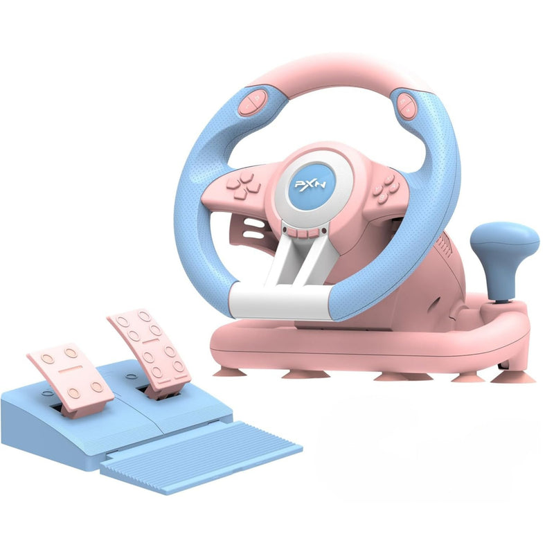 PXN V3 Pro 180 Degree Steering Wheel with Pedals, Vibration Feedback fot for PC, PS3, PS4, Xbox One & Series XS, Nintedno Switch - Blue/Pink PXN
