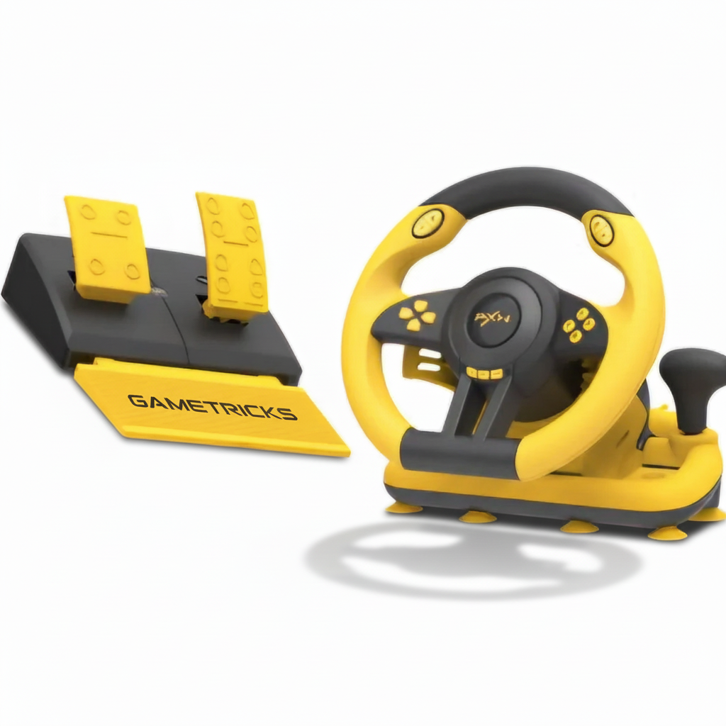 PXN V3 Pro 180 Degree Steering Wheel with Pedals, Vibration Feedback fot for PC, PS3, PS4, Xbox One & Series XS, Nintedno Switch - Yellow PXN