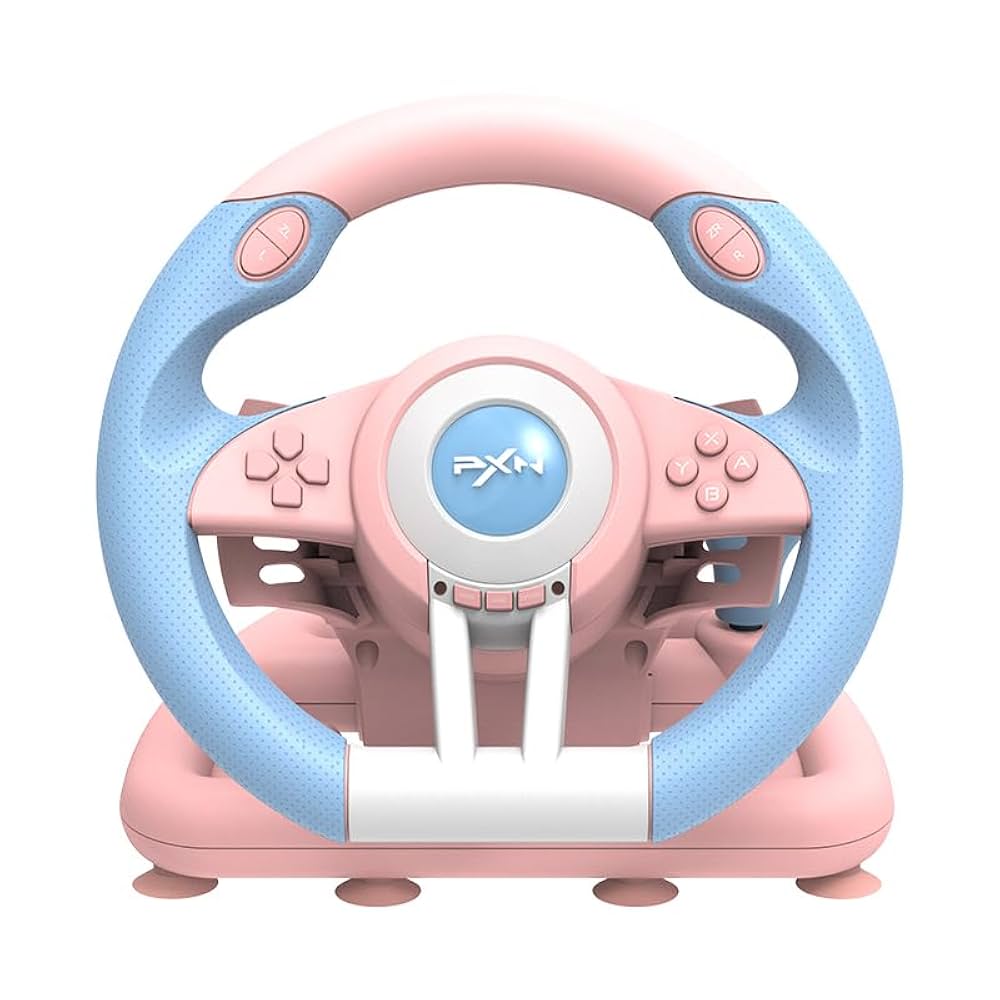PXN V3 Pro 180 Degree Steering Wheel with Pedals, Vibration Feedback fot for PC, PS3, PS4, Xbox One & Series XS, Nintedno Switch - Blue/Pink PXN