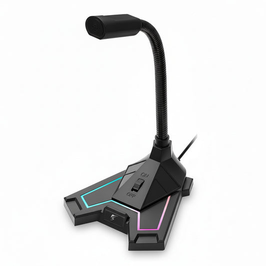 Gaming microphone with adjustable stand on a white background