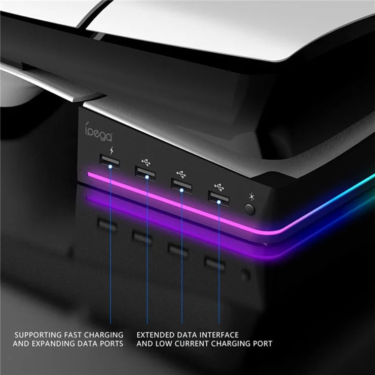 IPEGA RGB Horizontal Stand with 4 USB Ports for PS5 Slim & PS5 Pro - PG-P5S021 IPEGA