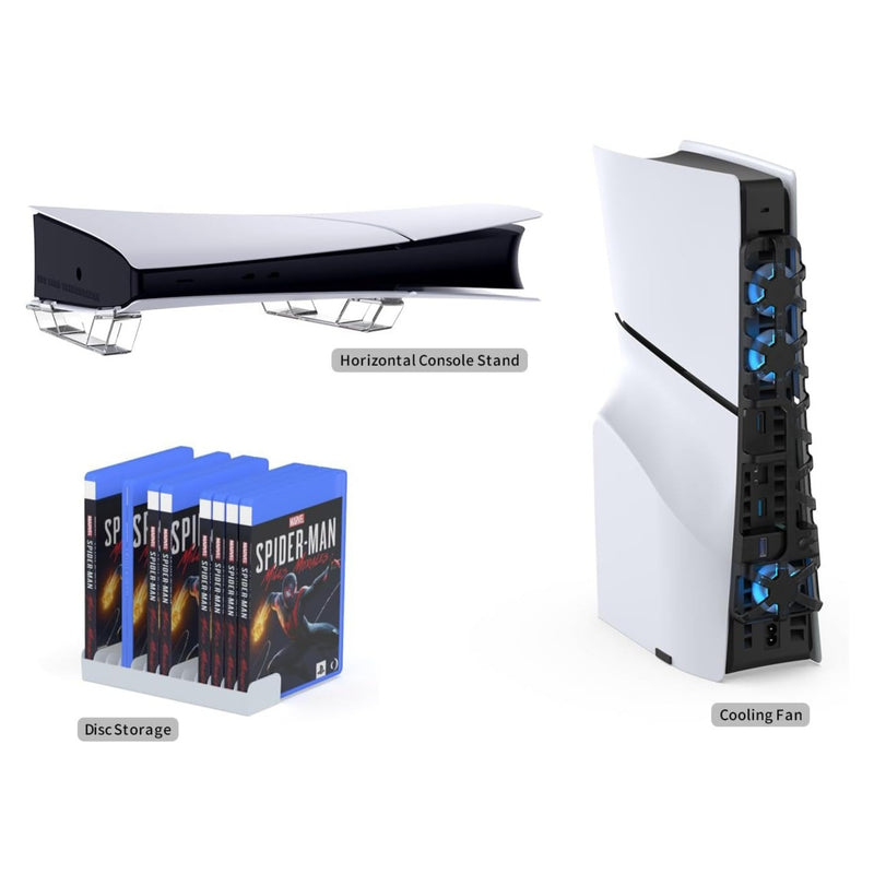 DOBE 3 in1 Kit comes with PS5 SLIM Horizontal Stand, Intelligent Cooling Fan & Game CD Case Organizer for PS5 Slim - TP5-35129 DOBE