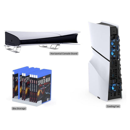DOBE 3 in1 Kit comes with PS5 SLIM Horizontal Stand, Intelligent Cooling Fan & Game CD Case Organizer for PS5 Slim - TP5-35129 DOBE