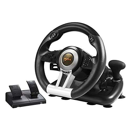 PXN V3 Pro 180 Degree Steering Wheel with Pedals, Vibration Feedback fot for PC, PS3, PS4, Xbox One & Series XS, Nintedno Switch - Black PXN