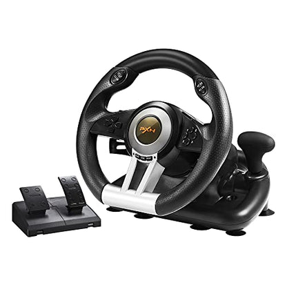 PXN V3 Pro 180 Degree Steering Wheel with Pedals, Vibration Feedback fot for PC, PS3, PS4, Xbox One & Series XS, Nintedno Switch - Black PXN