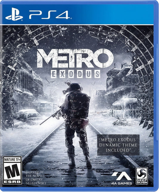 Game box for 'Metro Exodus' on PS4 with a character in a post-apocalyptic setting.