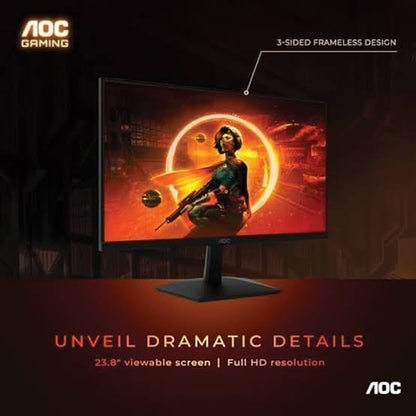 AOC 24G15N 24" Gaming Monitor, Full HD 1920x1080, 180Hz 1ms, 1x HDMI 2.0, 1x Display Port, Adaptive-Sync, 3-Sided Frameless, HDR Ready, Console Gaming Ready