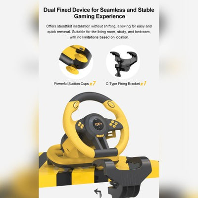 PXN V3 Pro 180 Degree Steering Wheel with Pedals, Vibration Feedback fot for PC, PS3, PS4, Xbox One & Series XS, Nintedno Switch - Yellow PXN