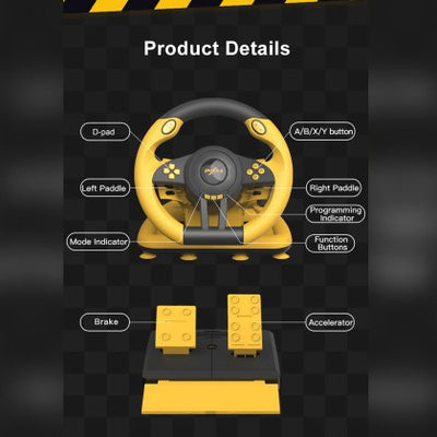 PXN V3 Pro 180 Degree Steering Wheel with Pedals, Vibration Feedback fot for PC, PS3, PS4, Xbox One & Series XS, Nintedno Switch - Yellow PXN