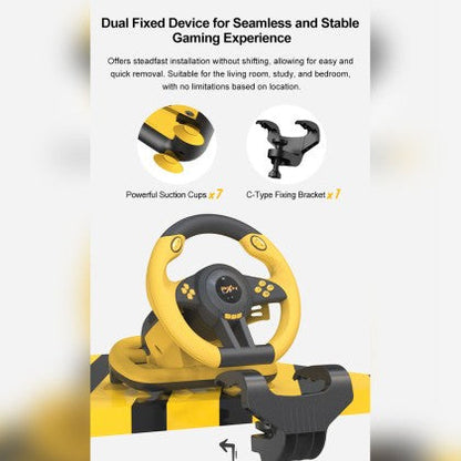 PXN V3 Pro 180 Degree Steering Wheel with Pedals, Vibration Feedback fot for PC, PS3, PS4, Xbox One & Series XS, Nintedno Switch - Yellow PXN