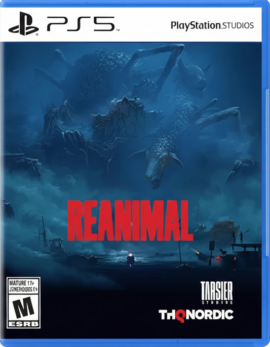 Game box for 'Reanimal' with PS5 logo, Tarsier Studios, and THQ Nordic branding.