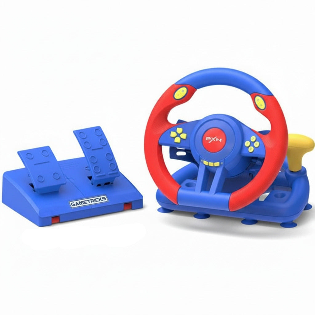 PXN V3 Pro 180 Degree Steering Wheel with Pedals, Vibration Feedback fot for PC, PS3, PS4, Xbox One & Series XS, Nintedno Switch - Red/Blue PXN