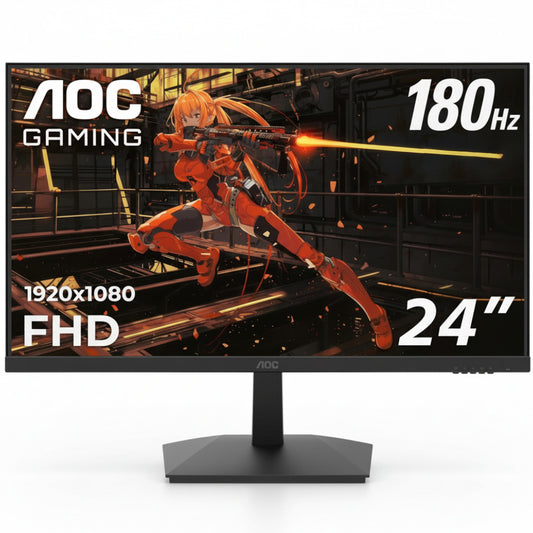 AOC 24G15N 24" Gaming Monitor, Full HD 1920x1080, 180Hz 1ms, 1x HDMI 2.0, 1x Display Port, Adaptive-Sync, 3-Sided Frameless, HDR Ready, Console Gaming Ready