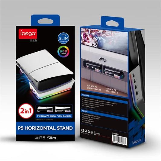 IPEGA RGB Horizontal Stand with 4 USB Ports for PS5 Slim & PS5 Pro - PG-P5S021 IPEGA