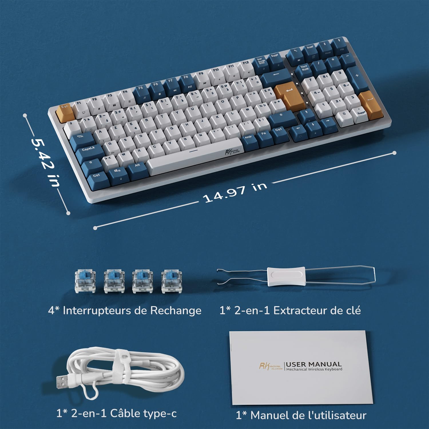 Royal Kludge RK98 RGB Tri - Mode Mechanical Keyboard - gametricks