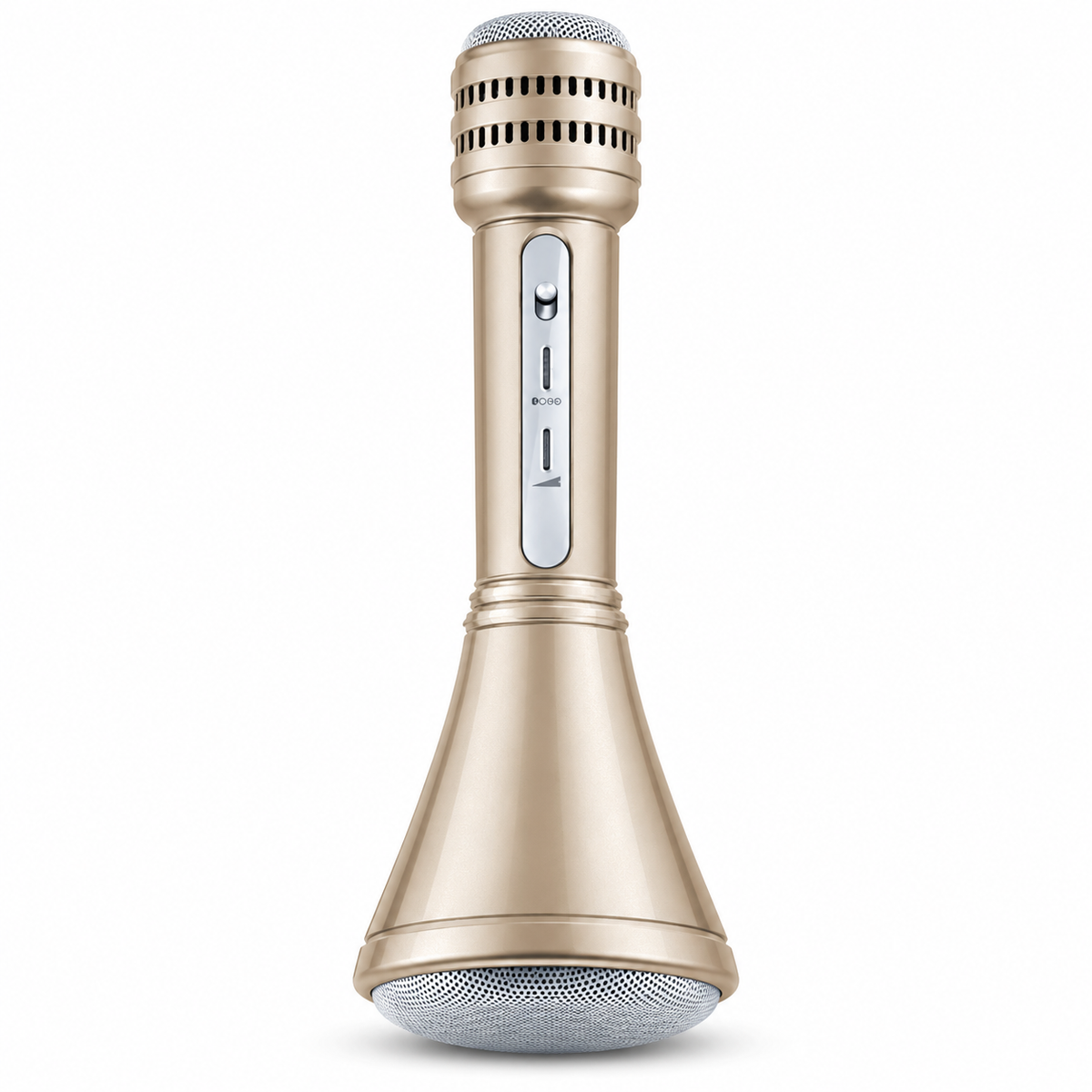 Sansui K1 champagne karaoke microphone with built-in speaker, front view