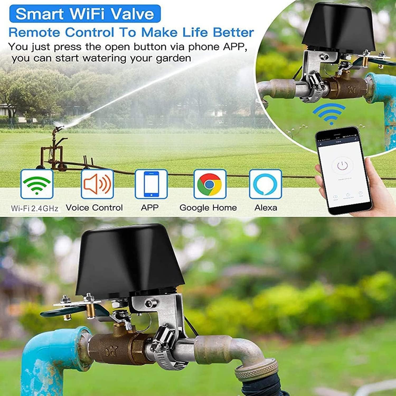 Smart Water Valve, WiFi Water Valve, Upgraded Version of Intelligent Water Valve Closing, Automatic Ball Valve Watering Timer - gametricks
