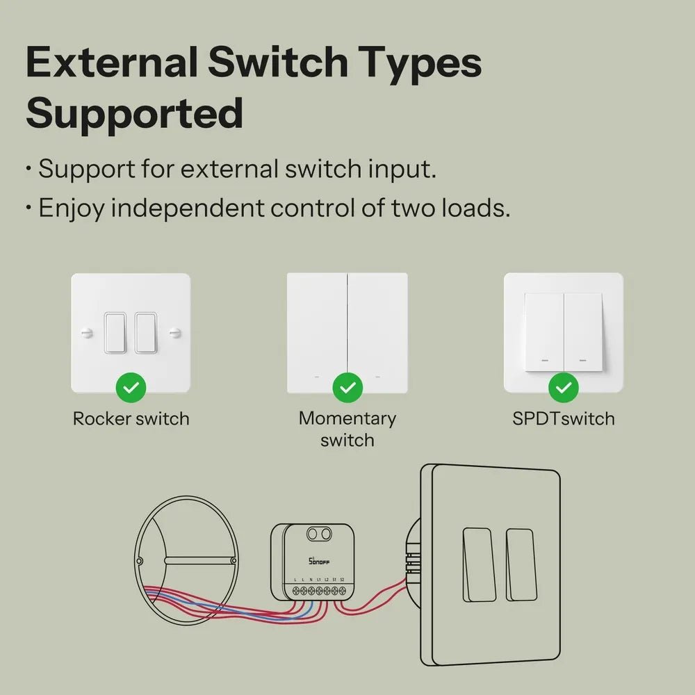 SONOFF MINI-2GS MINI DUO 2-Gang Smart Switch | Matter over WiFi, Smart Home Relay Module - gametricks