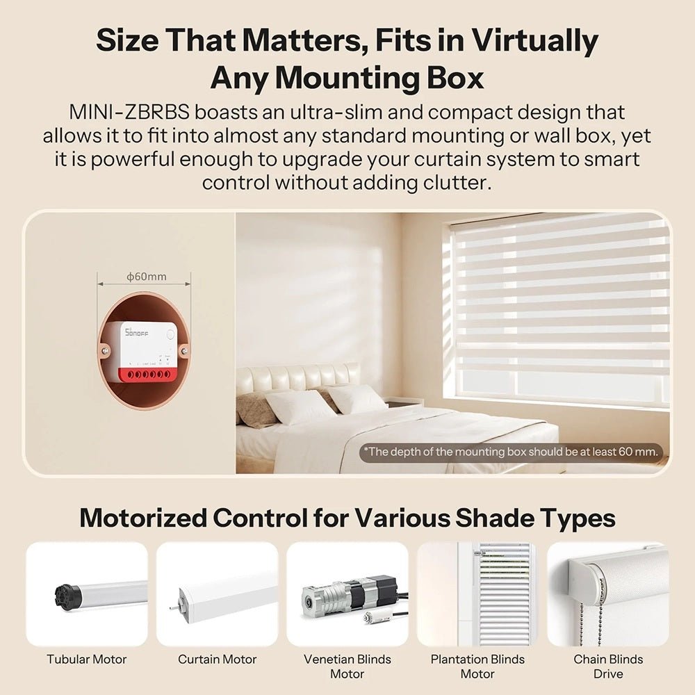 SONOFF MINI - ZBRBS Zigbee Smart Roller Shutter Switch | Motorized Curtain & Blind Controller - gametricks