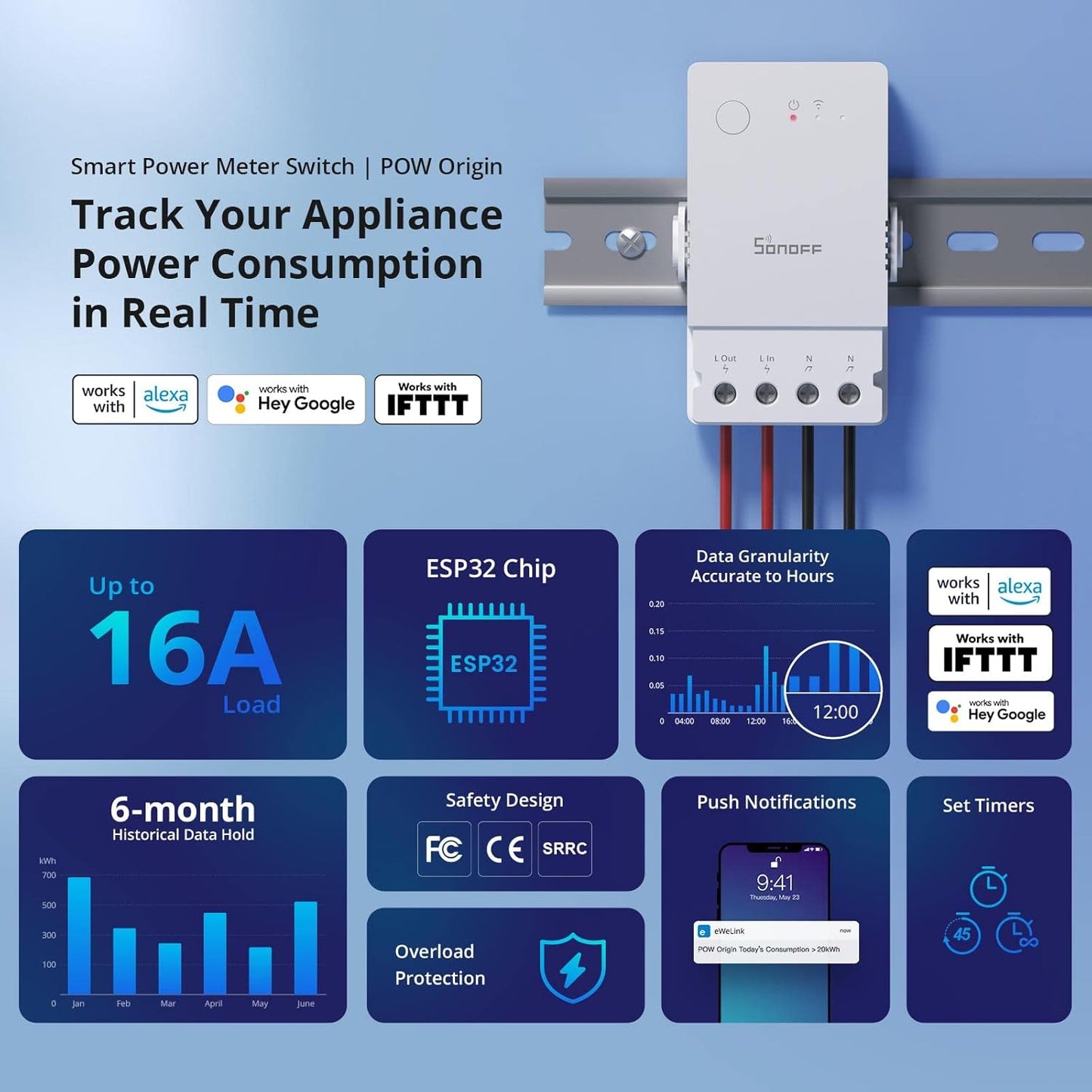 SONOFF POWR316 Origin 16A WiFi Smart Power Meter Switch Universal DIY Module for Smart Home - gametricks